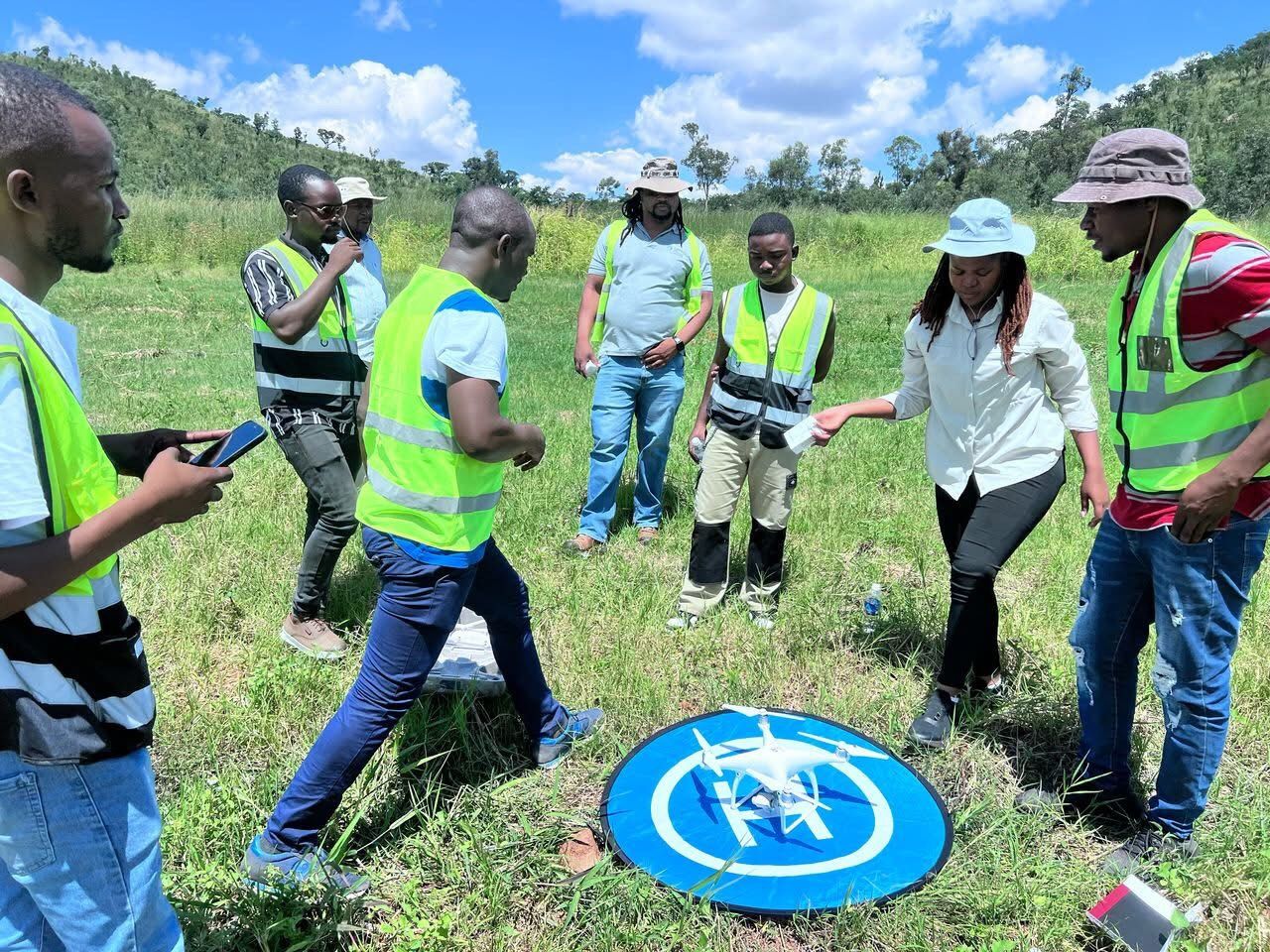In the the thick of things-Talent Jokonya stands in the middle during a practical pilot training session.
